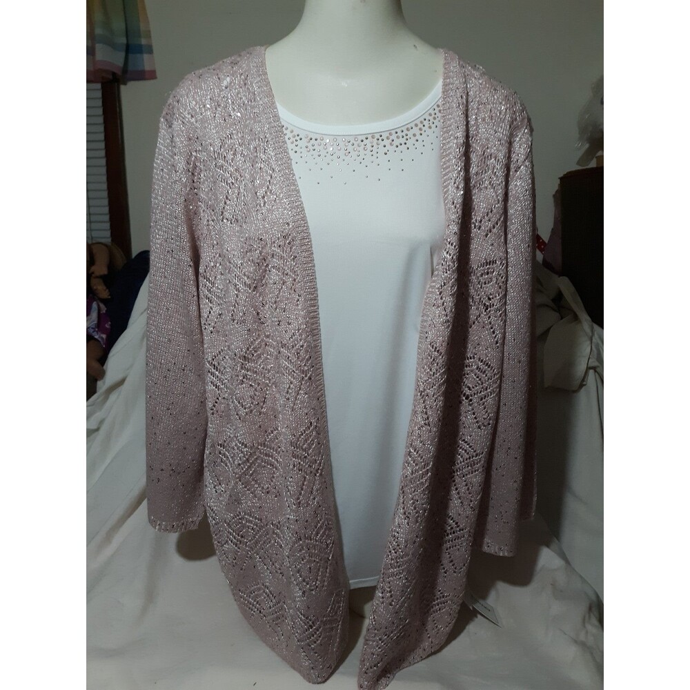 NWT Alfred Dunner Woman Soft Pk Cardigan w/Built in beaded top sz 2X